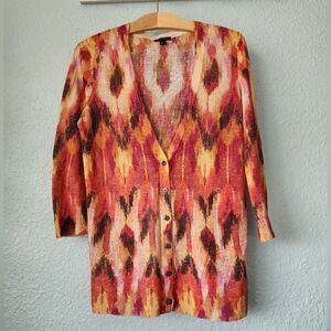 Ann Taylor silk and linen print 3/4 sleeve cardigan sweater